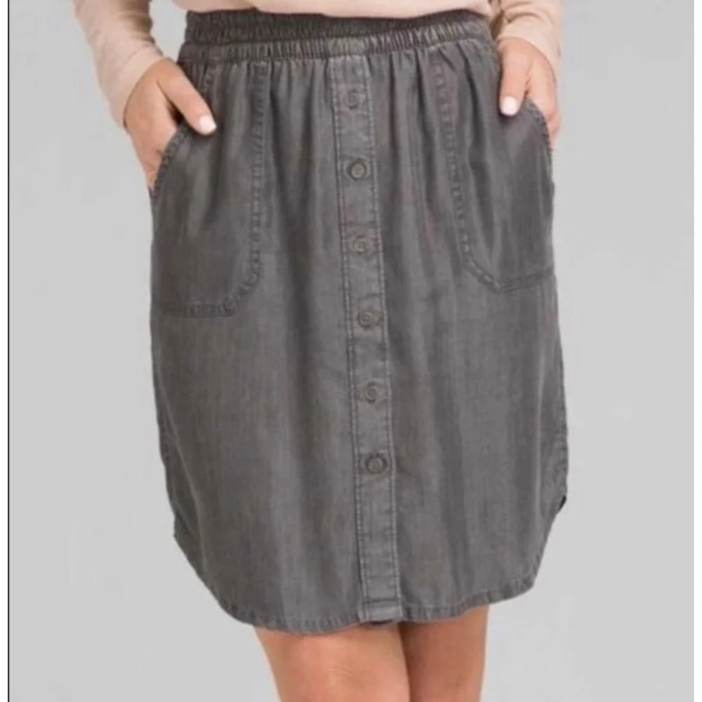 Prana Shelly Gray Skirt‎ XS Elastic Waist Buttons Pockets